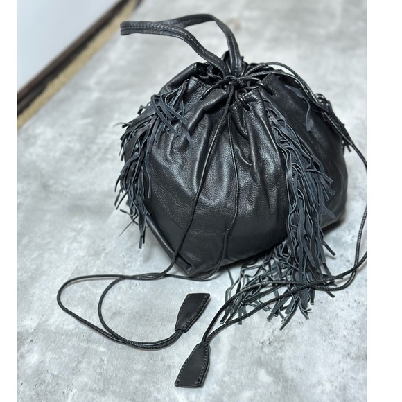 Kara Black Fringe mini Bucket Bag - Picture 4 of 6